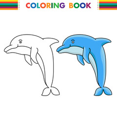 Outlined dolphin for coloring page isolated on white background