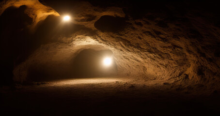 Underground Cavern with Light, generative AI	