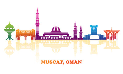Colourfull Skyline panorama of city of Muscat, Oman - vector illustration