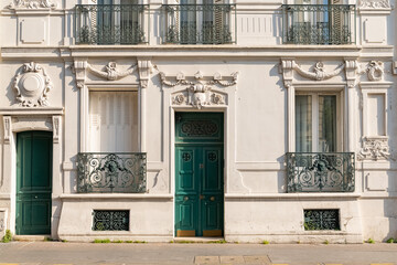 Paris, an ancient wooden door, beautiful facade in the 11e arrondissement
