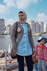 mother playing with her son enjoying their holiday,Cairo ,Egypt.