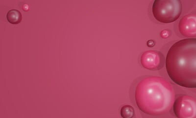 3d render. Viva Magenta background for text with red and pink balloons of different sizes
