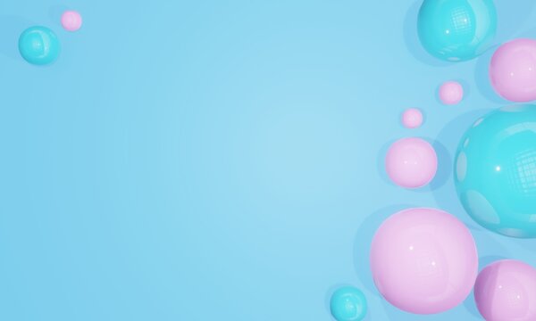 3d render. blue background for text. blue and pink balloons side view