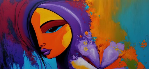 modern abstract art illustration with woman face
