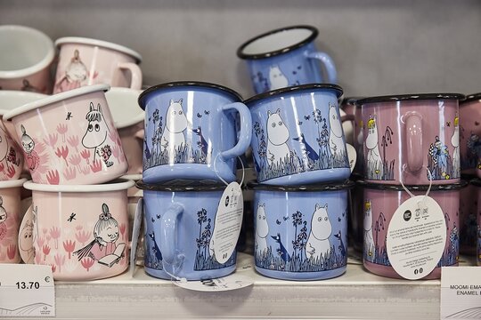 Moomins themed mug in a shop