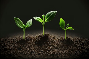 Fototapeta na wymiar Green Saplings Growing From Soil Generative AI