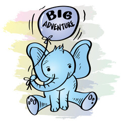 Obraz na płótnie Canvas Big adventure lettering with cute cartoon elephant