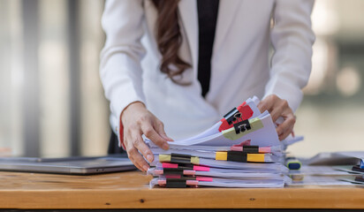 Business accountant document legal, Auditor businesswoman Office employee working with documents at...