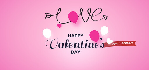Fototapeta na wymiar Happy Valentine's Day., glowing balloons on a pink background.