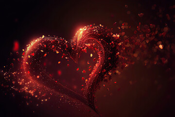 Wonderful red heart of sequins, red background, St. Valentine's Day, love, Generative AI