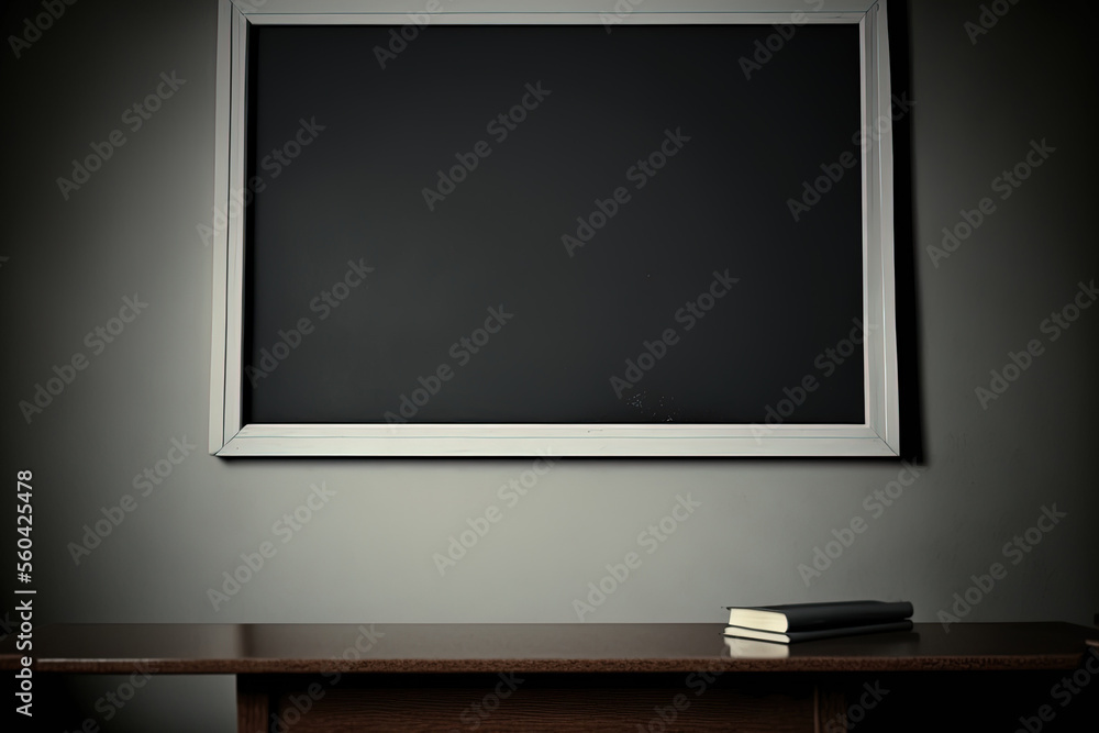 Aufkleber empty school office. empty school class with desks. view of the blackboard. copy space. school onlin