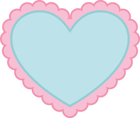 pink scallop heart frame border with blue blank template , clip art, PNG illustration with transparent background