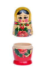 Open matryoshka nested doll isolated on white