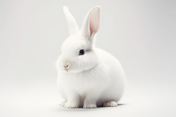 Fototapeta premium Cute snow white easter bunny on a white studio background. Ultra Realistic Digital Illustration. 