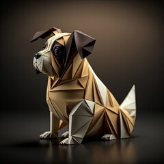 Origami paper cut of a dog. Generative AI. 