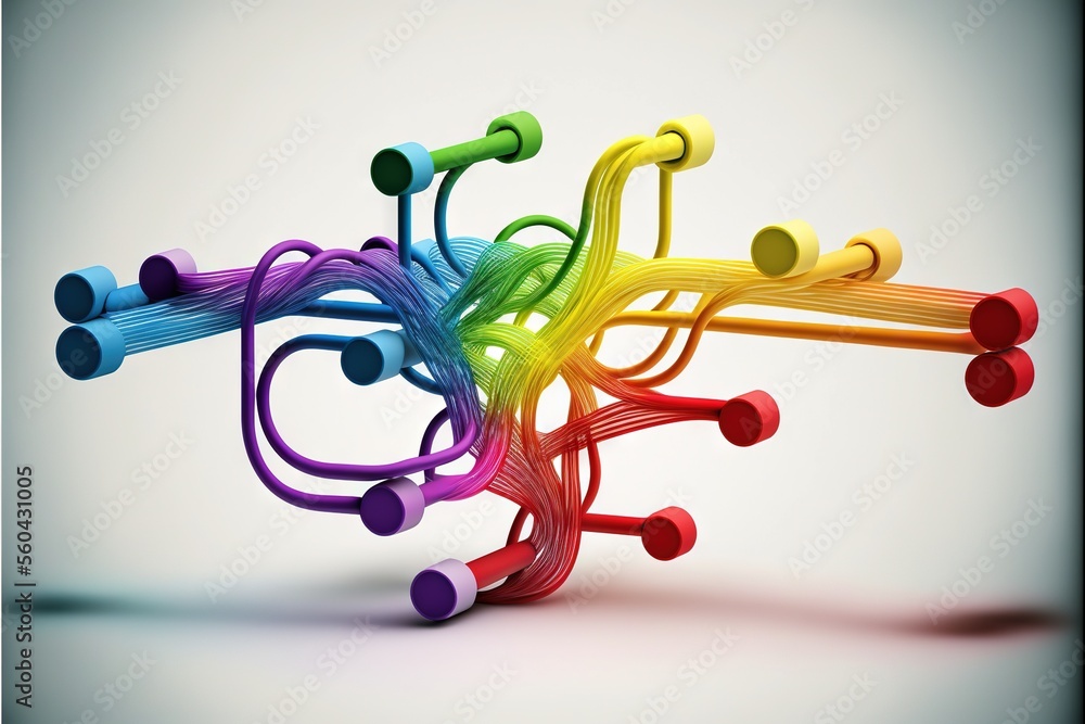 Poster a multicolored object is flying through the air with a white background and a shadow on the ground b