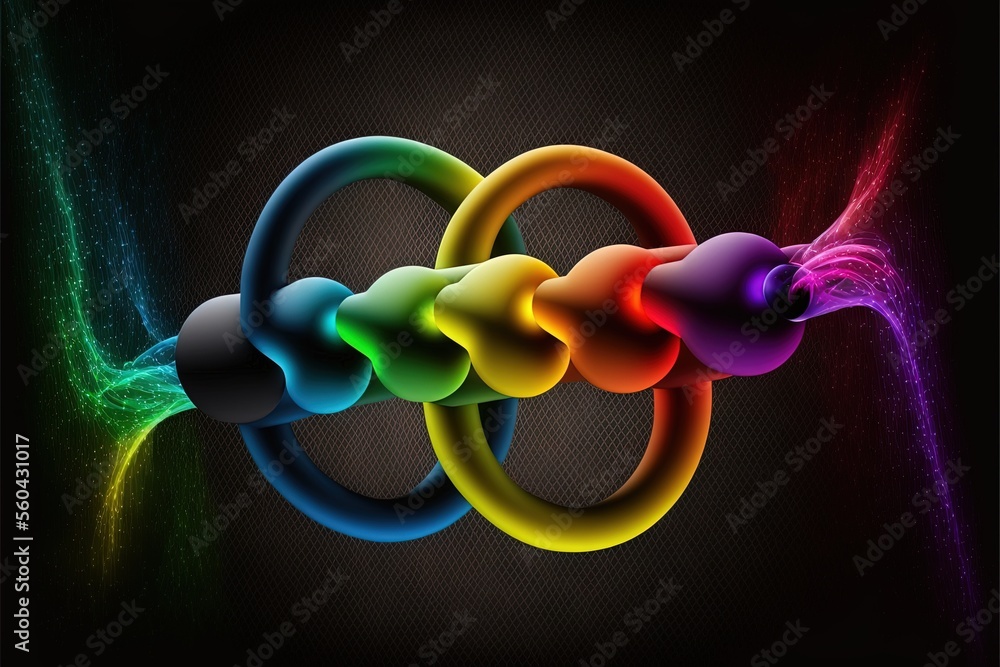 Poster a colorful olympic symbol with a black background and a rainbow swirl around it, with a black backgr