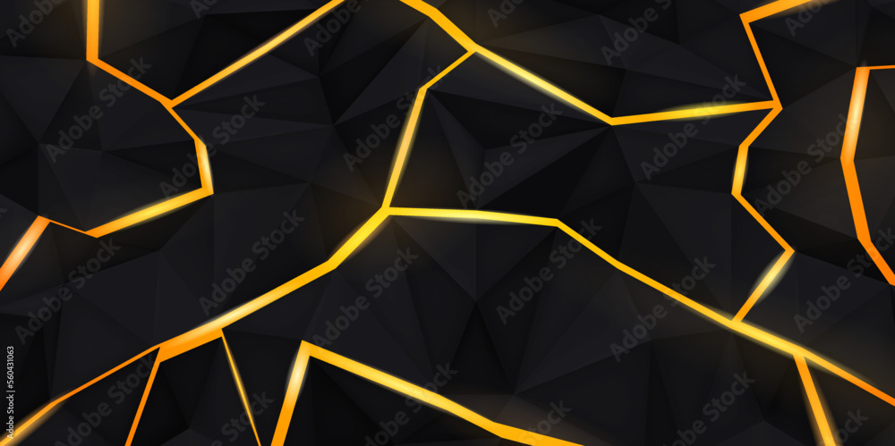 Aufkleber abstract black background from triangles with bright glowing yellow elements. vector design backdrop