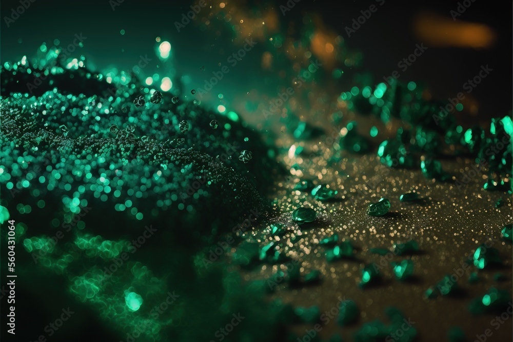 Aufkleber a close up of a green substance with small drops of water on it and a black background with a green 