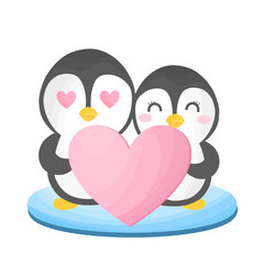 penguin in love with heart, couple animals with heart and valentine's day