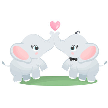 elephant in love with heart, couple animals with heart and valentine's day
