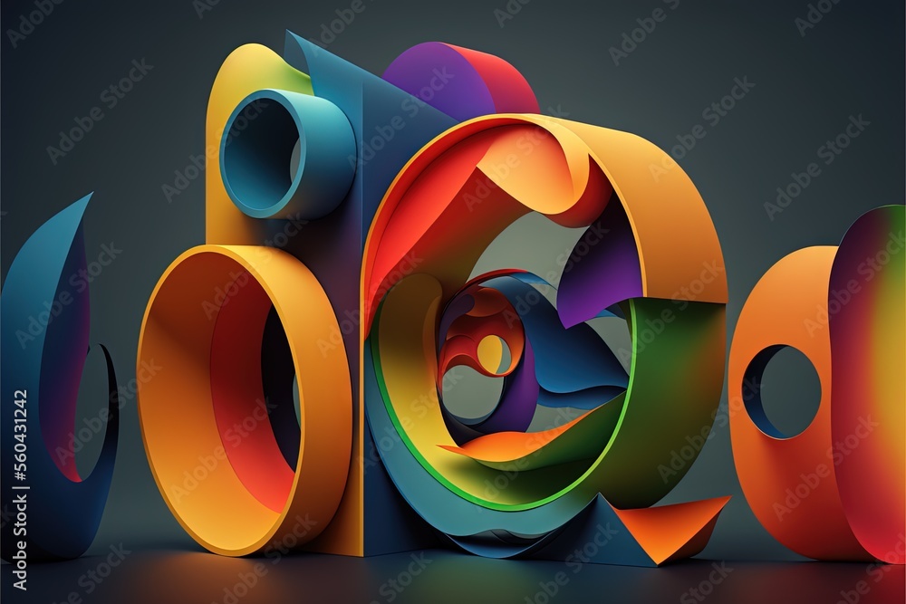 Poster a colorful 3d text made of paper on a dark background with a shadow effect of the letters in the mid