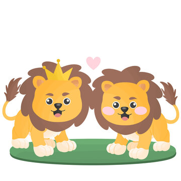lion in love with heart valentine's day, couple animals with heart and valentine's day