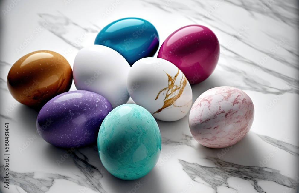 Aufkleber a group of marbled eggs sitting on top of a marble counter top next to each other on a marble surfac