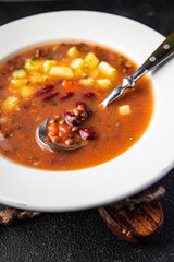 vegetables soup lentils, beans, vegetables, no meat fresh healthy meal food snack on the table copy space food background rustic top view keto or paleo diet
