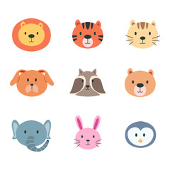 Vector set of cute animals illustration. Cartoon illustration of an animal head. children's book illustration zoo. 