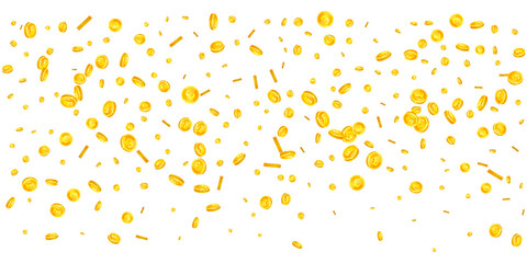 British pound coins falling. Scattered gold GBP