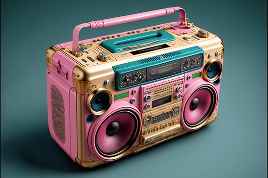 Retro 80s boombox cassette player created with AI