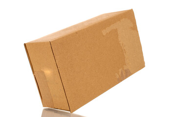 One cardboard box, macro, isolated on white background.