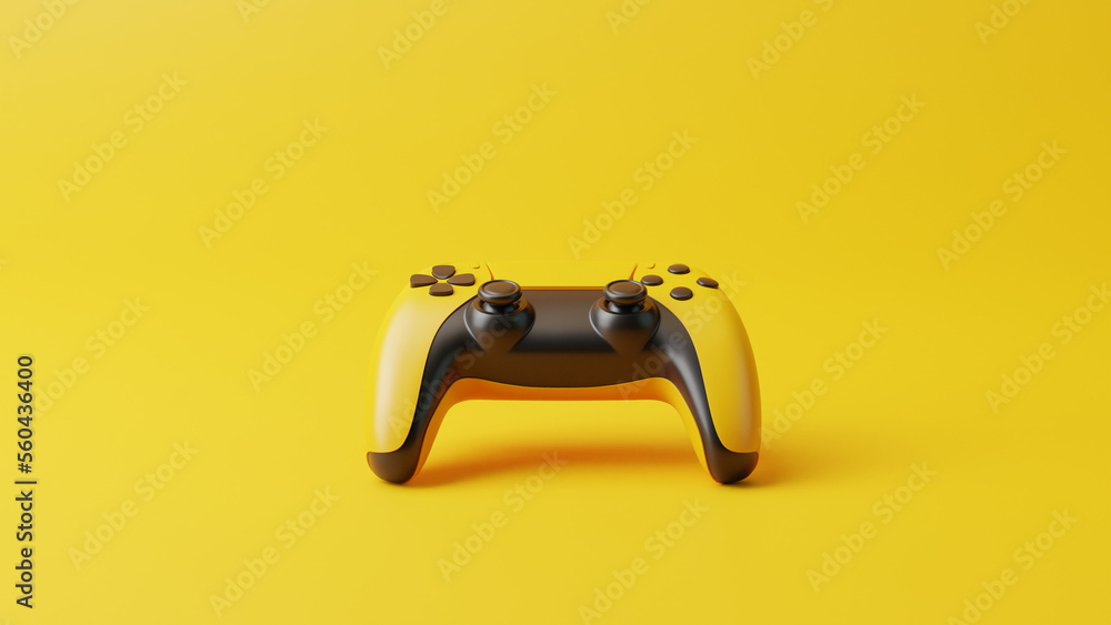 Poster gamepad on a yellow background with copy space. joystick for video game. game controller. creative m