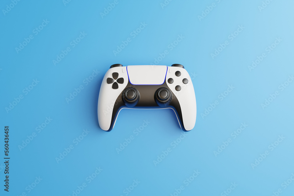 Poster gamepad on a blue background with copy space. joystick for video game. game controller. creative min