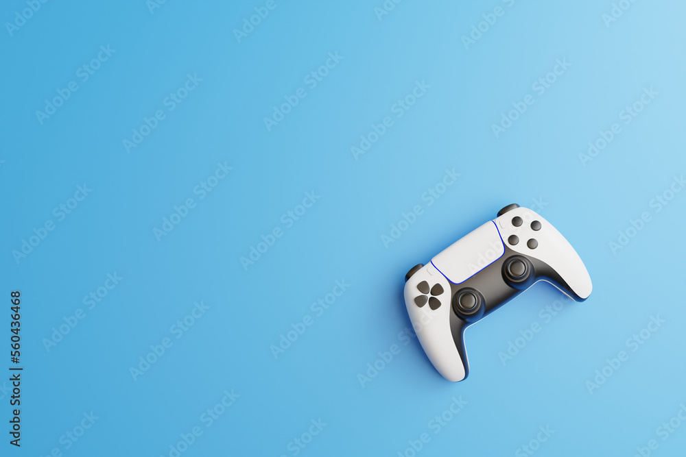Poster gamepad on a blue background with copy space. joystick for video game. game controller. creative min