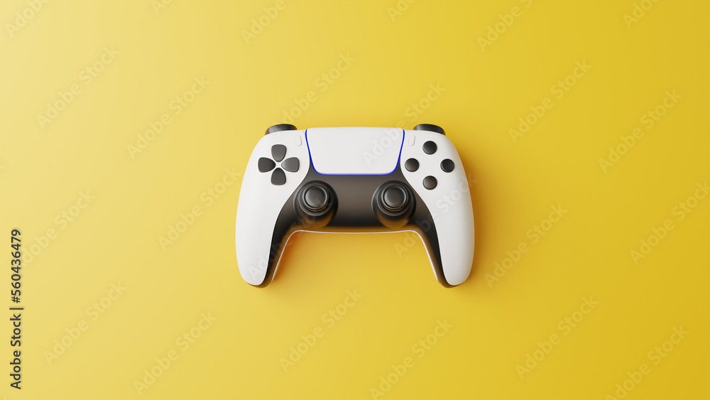 Poster gamepad on a yellow background with copy space. joystick for video game. game controller. creative m