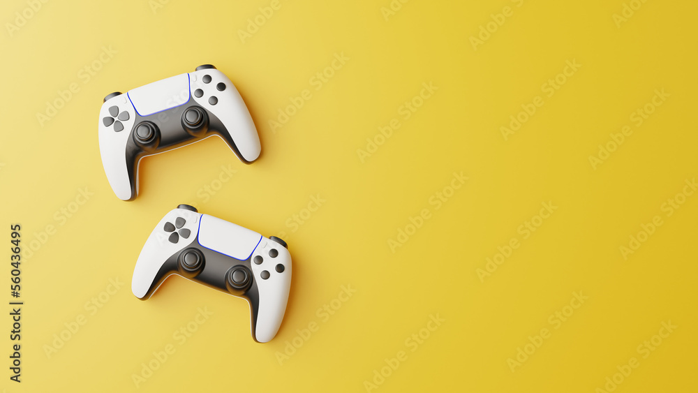Poster gamepad on a yellow background with copy space. joystick for video game. game controller. creative m