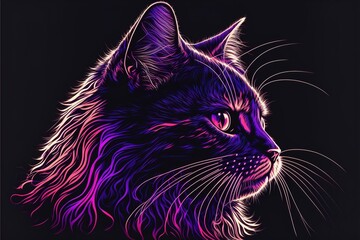 Abstract, neon portrait of a cat looking forward in pop art style. AI