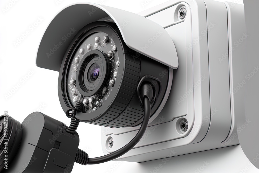 Poster installing an ip cctv camera with a waterproof cover and a white background to represent a home secu