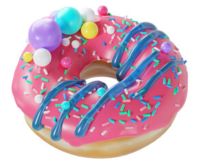 Colorful sweet donut desserts with sprinkles, 3d rendering