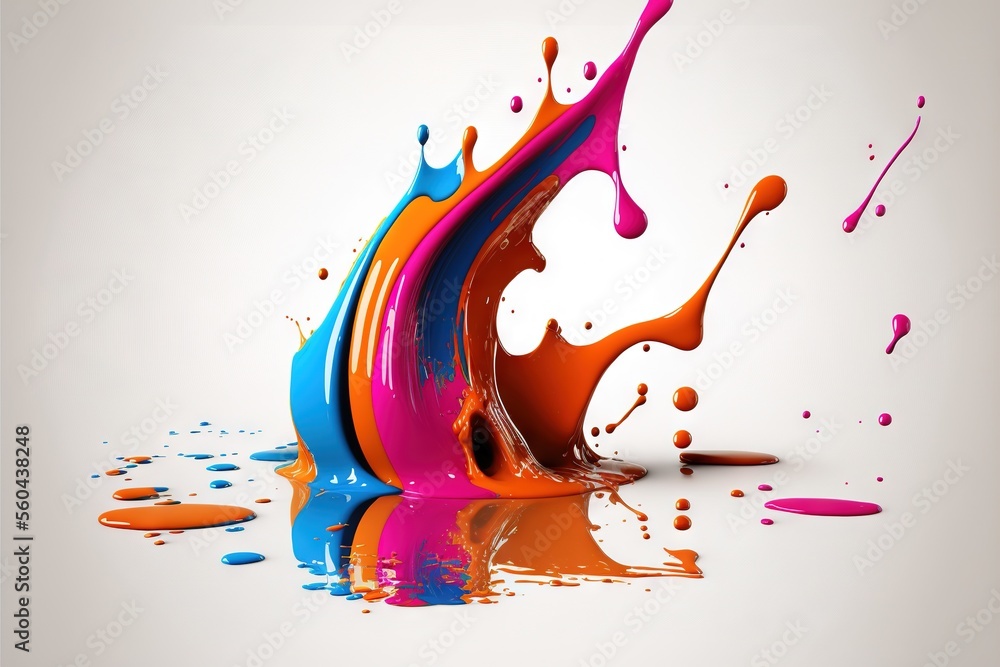 Poster a colorful liquid splashing on top of a white surface with a white background and a white background