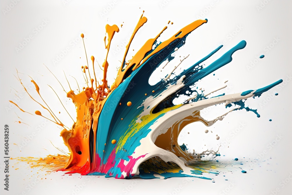 Poster a splash of paint is falling into the air on a white background with a white background and a white 