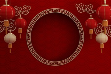 3d podium for happy chinese new year 2022 on red color 