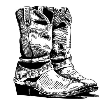 portrait of cowboy boots, looks classic, elegant, and old-fashioned.