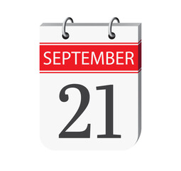 21 september calendar international day of peace vector. 3d one day calendar date appointment, event reminder illustration. Abstract three dimensional daily date appointment, agenda, event calendar. 