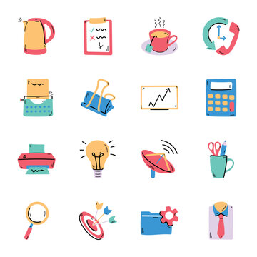 Set of Office Supplies Hand Drawn Icons 

