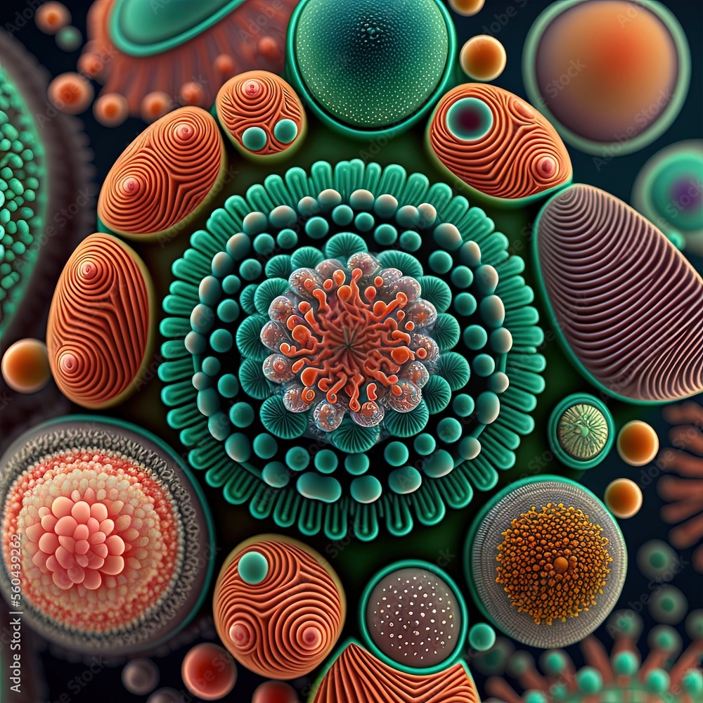 Poster a colorful abstract painting with a circular design in the center of it, surrounded by smaller circl