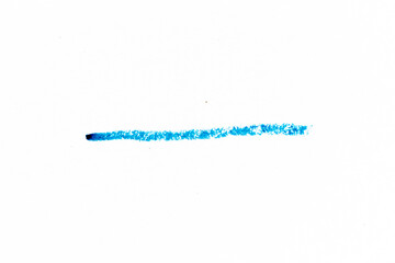 Blue color crayon hand drawing in line shape on white paper background