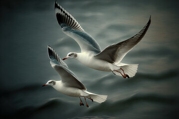 Obraz premium Flying seagulls. Generative AI